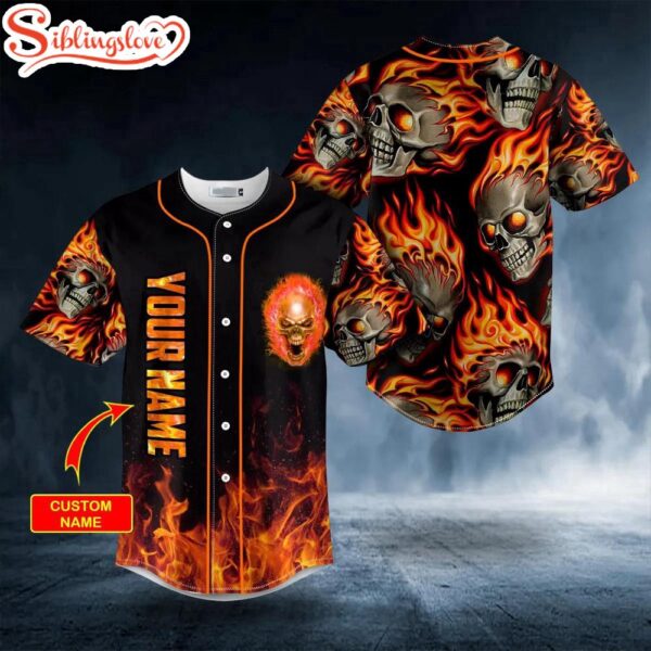 Custom Name Crazy Ghost Fire Skull Halloween Baseball Jersey Shirt