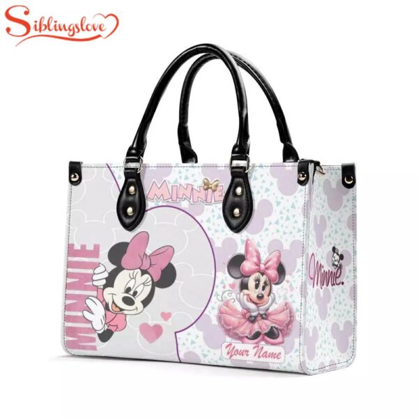 Custom Name Cute Minnie Mouse Women Leather Handbag