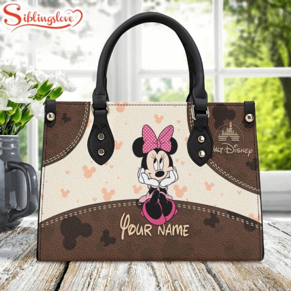 Custom Name Cute Minnie Women Leather Handbag