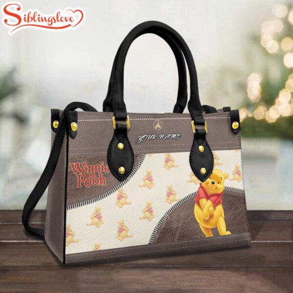 Custom Name Cute Winnie The Pooh Leather Handbag