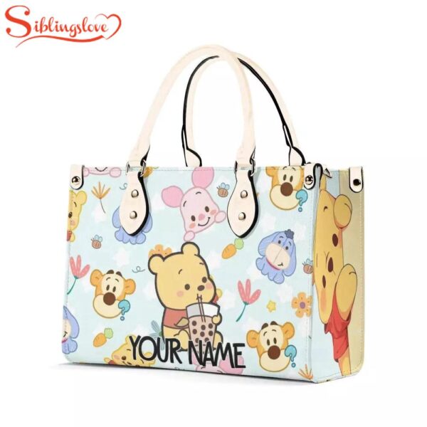 Custom Name Cute Winnie The Pooh Women Leather Handbag