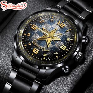 Custom Name Dallas Cowboys NFL 3D Men Black Stainless Steel Watch Gift For Fans