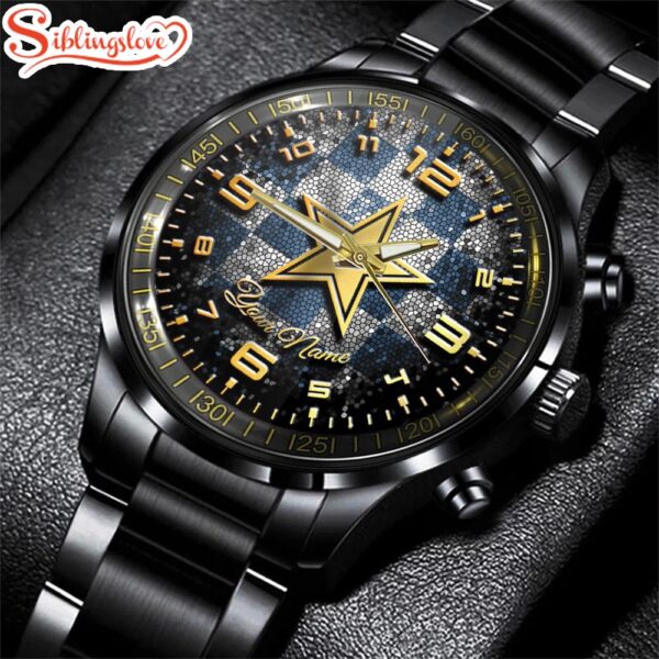 Custom Name  Dallas Cowboys NFL 3D Football Sport Black Stainless Steel Watch