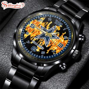 Custom Name Dallas Cowboys NFL 3D Men Black Stainless Steel Watch Gift For Fans