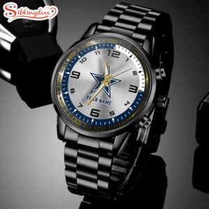 Custom Name Dallas Cowboys NFL Black Stainless Steel Watch Gifts For Fans