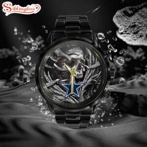 Custom Name Dallas Cowboys NFL Men Black Stainless Steel Watch Gift For Fans