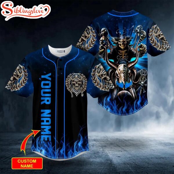 Custom Name Dark Blue The Hunt Ghost Skull Halloween Baseball Jersey Shirt