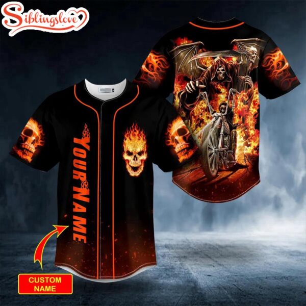 Custom Name Dead Racer Ghost Rider Fire Skull Halloween Baseball Jersey Shirt