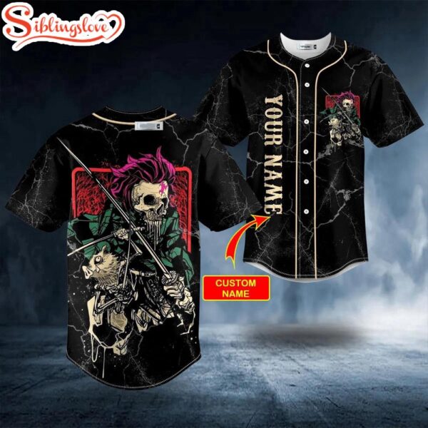 Custom Name Demon Slayer Skull Halloween Baseball Jersey Shirt