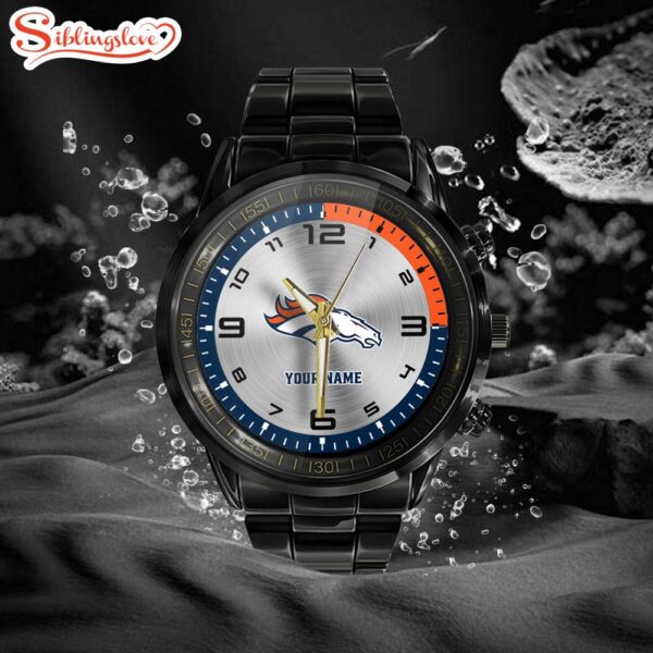 Custom Name Denver Broncos NFL Black Stainless Steel Watch Gifts For Fans