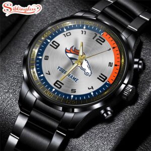 Custom Name Denver Broncos NFL Black Stainless Steel Watch Gifts For Fans