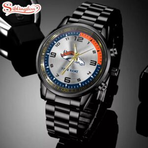 Custom Name Denver Broncos NFL Black Stainless Steel Watch Gifts For Fans