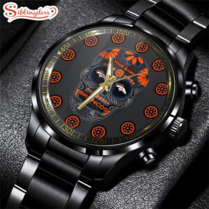 Custom Name Denver Broncos NFL Men Black Stainless Steel Watch Gift For Fans