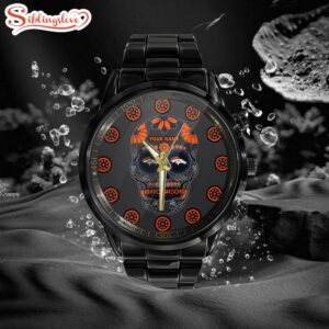 Custom Name Denver Broncos NFL Men Black Stainless Steel Watch Gift For Fans