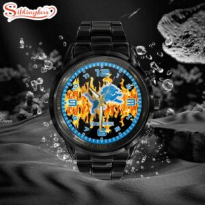 Custom Name Detroit Lions NFL 3D Men Black Stainless Steel Watch Gift For Fans