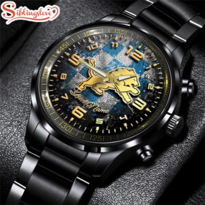 Custom Name Detroit Lions NFL 3D Men Black Stainless Steel Watch Gift For Fans