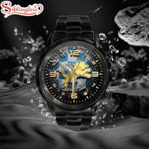 Custom Name Detroit Lions NFL 3D Men Black Stainless Steel Watch Gift For Fans