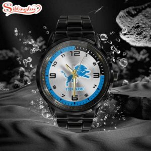 Custom Name Detroit Lions NFL Black Stainless Steel Watch Gifts For Fans