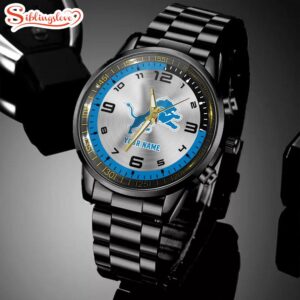 Custom Name Detroit Lions NFL Black Stainless Steel Watch Gifts For Fans