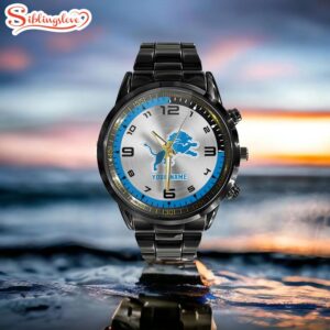 Custom Name Detroit Lions NFL Black Stainless Steel Watch Gifts For Fans