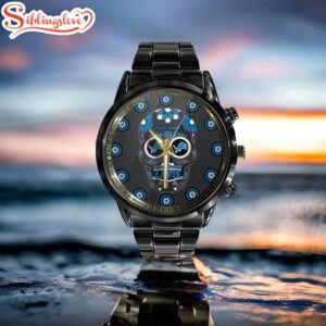 Custom Name Detroit Lions NFL Men Black Stainless Steel Watch Gift For Fans