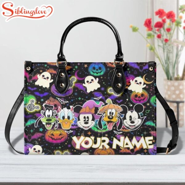 Custom Name Disney Mickey Mouse And Friends Halloween Leather Hand Bag