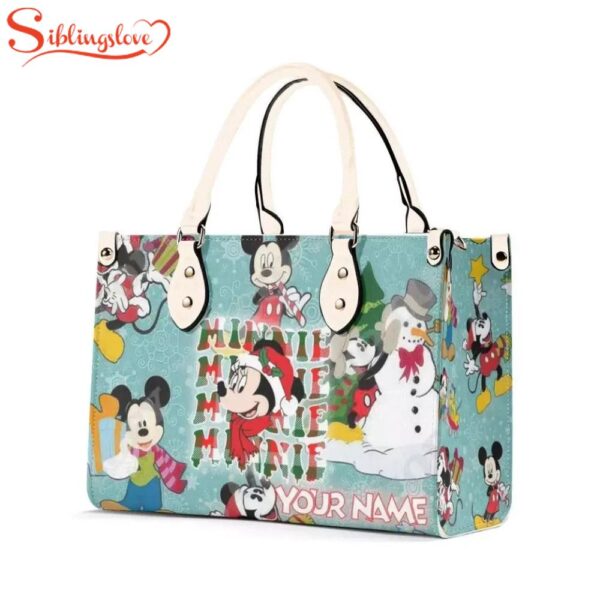 Custom Name Disney Mickey Mouse Christmas Leather Handbag