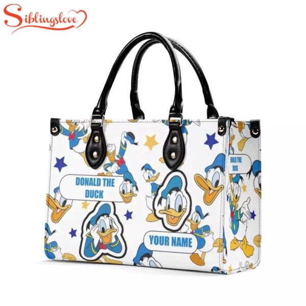 Custom Name Donald The Duck Cartoon Leather Handbag