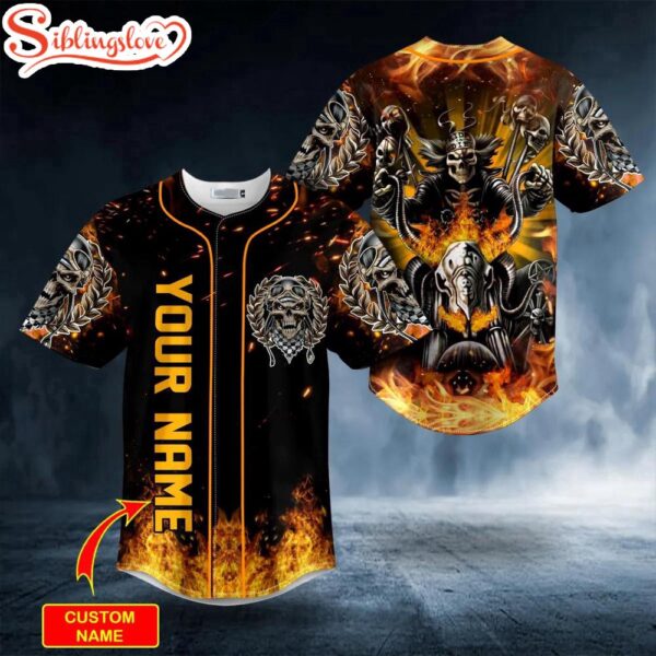 Custom Name Fire Ghost Rider Skull Halloween Baseball Jersey Shirt