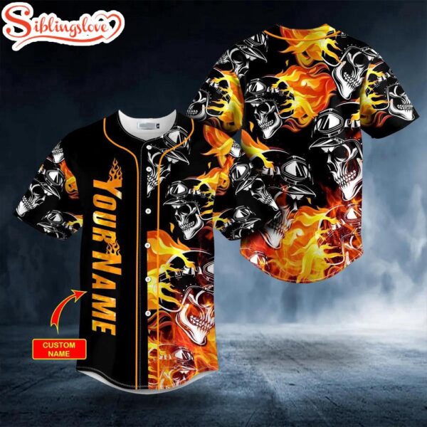 Custom Name Fire Motorcycle Helmet Skull Halloween Baseball Jersey Shirt