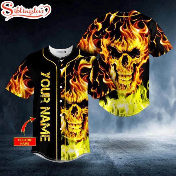 Custom Name Fire Rage Skull Halloween Baseball Jersey Shirt