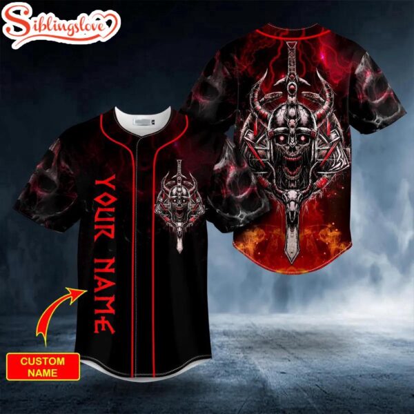 Custom Name Fire Samurai N Swords Skull Halloween Baseball Jersey Shirt