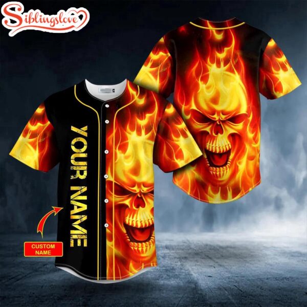 Custom Name Fire Skull Halloween Baseball Jersey Shirt