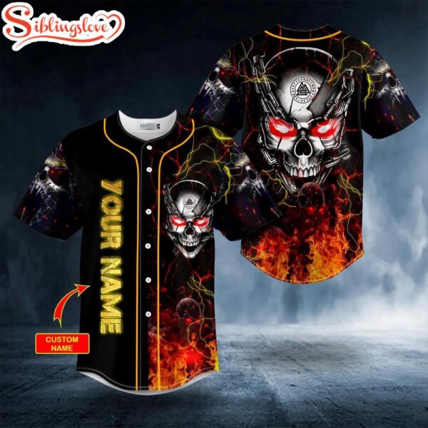 Custom Name Ghost Fire Super Head Skull Halloween Baseball Jersey Shirt