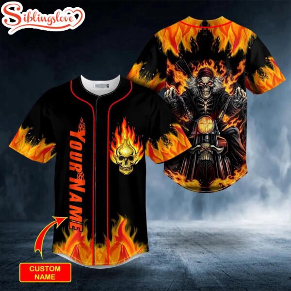 Custom Name Ghost Racer Fire Skull Halloween Baseball Jersey Shirt