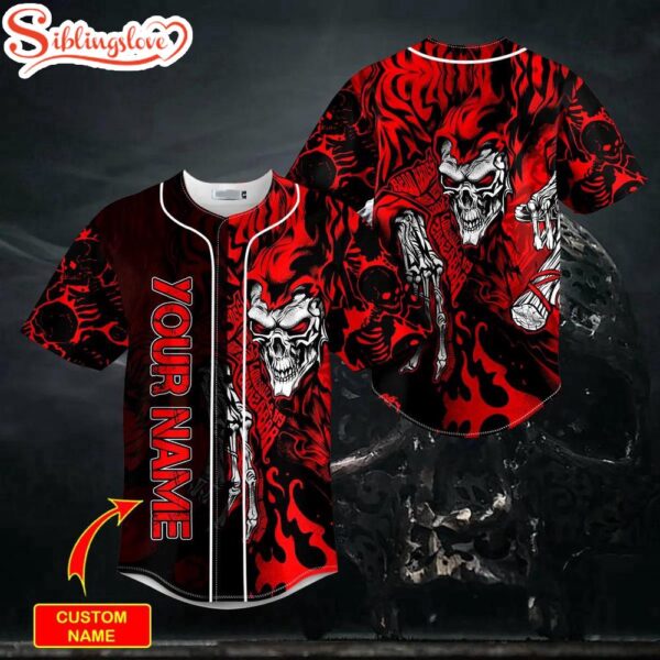 Custom Name Ghost Red Kross Grim Reaper Skull Halloween Baseball Jersey Shirt