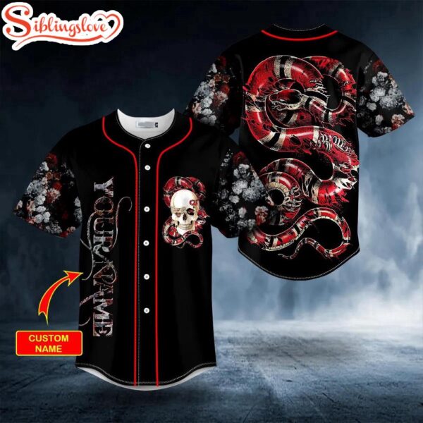 Custom Name Glam Red Of Snake Skull Halloween Baseball Jersey Shirt