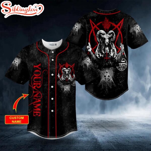 Custom Name Goat Of Mendes Baphomet Skull Halloween Baseball Jersey Shirt