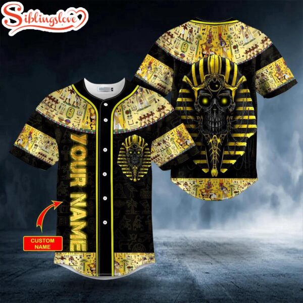 Custom Name Gold Pharaoh Skull Halloween Baseball Jersey Shirt