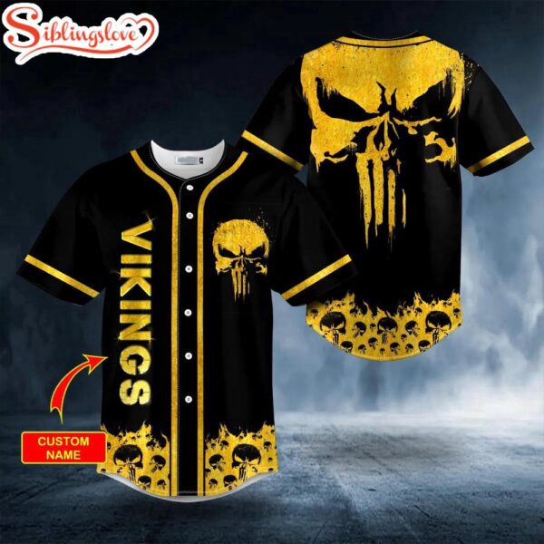 Custom Name Gold Punisher Skull Halloween Baseball Jersey Shirt