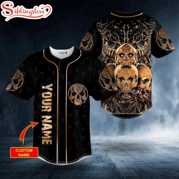 Custom Name Gold Roses Cool Abis Satanic Skull Halloween Baseball Jersey Shirt