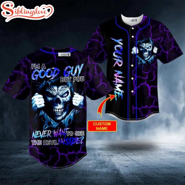 Custom Name Good Guy Devil Inside Grim Reaper Purple Lightning Skull Halloween Baseball Jersey Shirt