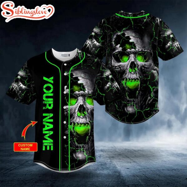 Custom Name Green Amazing Skull Halloween Baseball Jersey Shirt