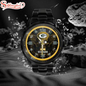 Custom Name Green Bay Packers NFL 3D Men Black Stainless Steel Watch Gift For Fans