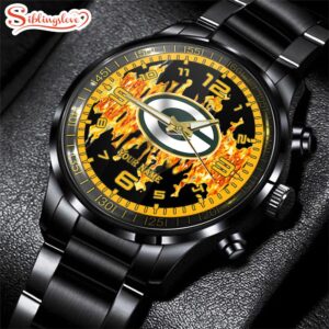 Custom Name Green Bay Packers NFL 3D Men Black Stainless Steel Watch Gift For Fans