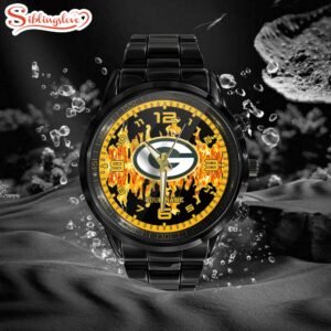 Custom Name Green Bay Packers NFL 3D Men Black Stainless Steel Watch Gift For Fans