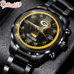 Custom Name Green Bay Packers NFL 3D Men Black Stainless Steel Watch Gift For Fans