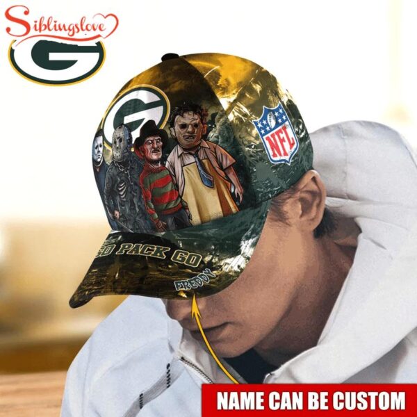 Custom Name Green Bay Packers NFL Horror Movie Halloween Cap