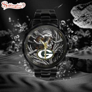 Custom Name Green Bay Packers NFL Men Black Stainless Steel Watch Gift For Fans