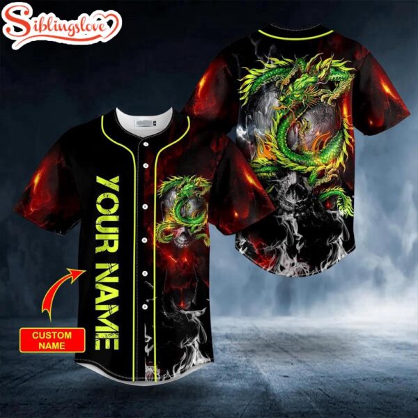 Custom Name Green Dragon Norse Mythology Skull Halloween Baseball Jersey Shirt